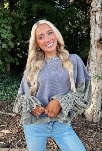 navy, puff sleeve, sweater, top, detailed, comfortable, oversized
