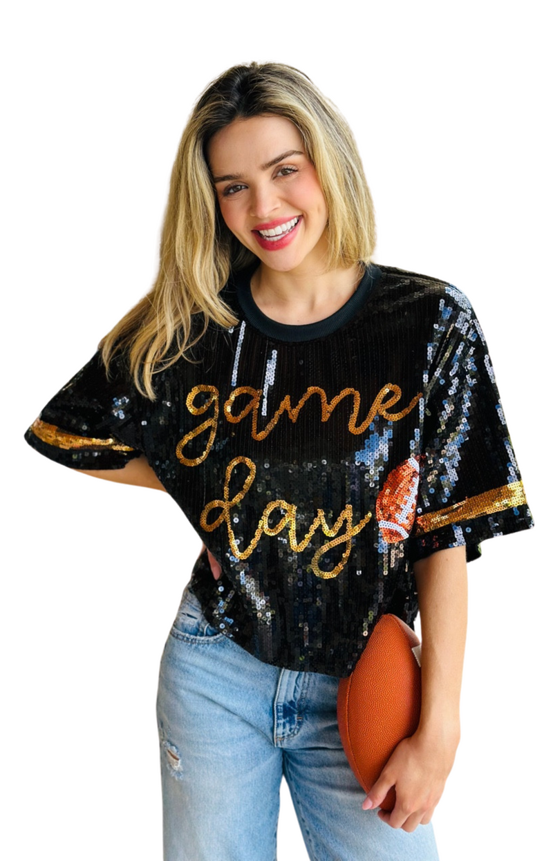 game day/ sequin top/ simply southern/ football/ fall top