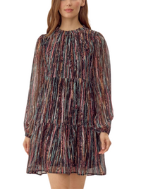 mini dress, multi color dress, long sleeve dress, high neck dress, fall dress