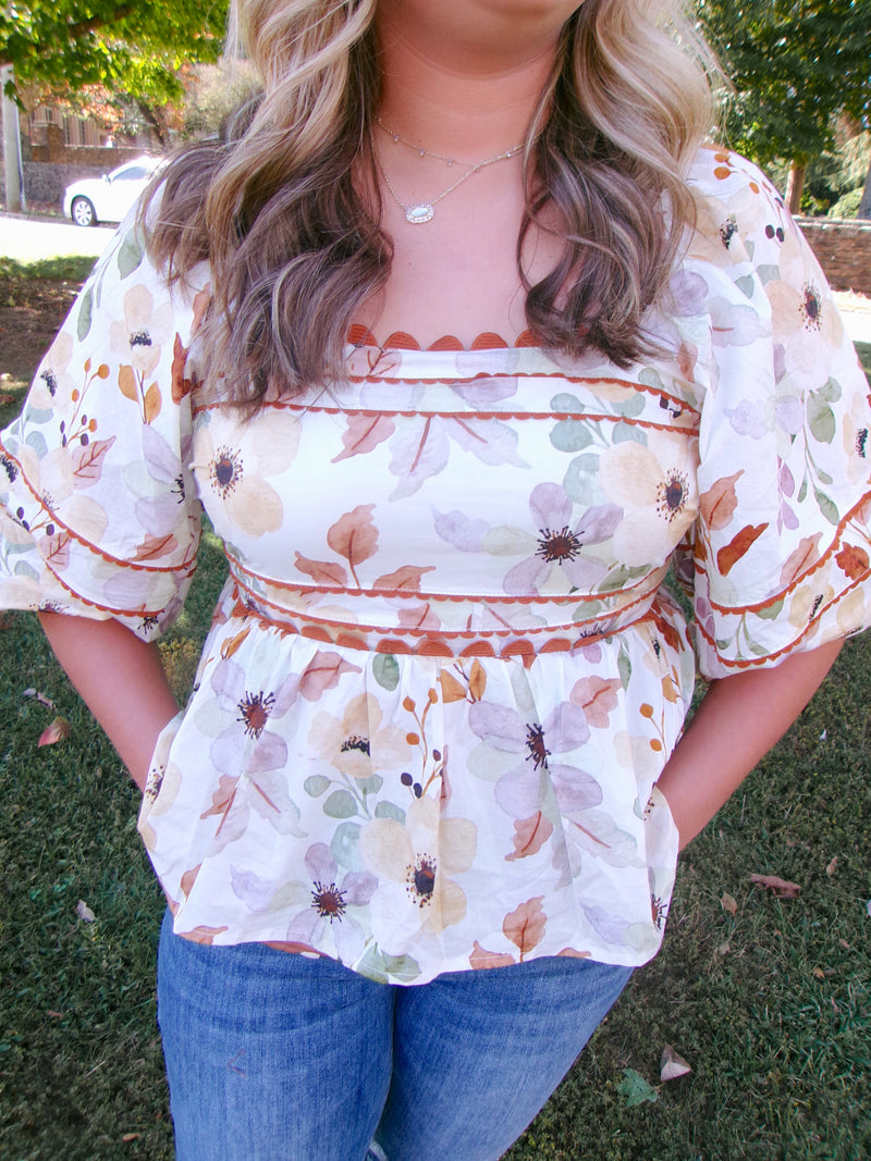 fall top, fall leaves top, short sleeve top, flowy top