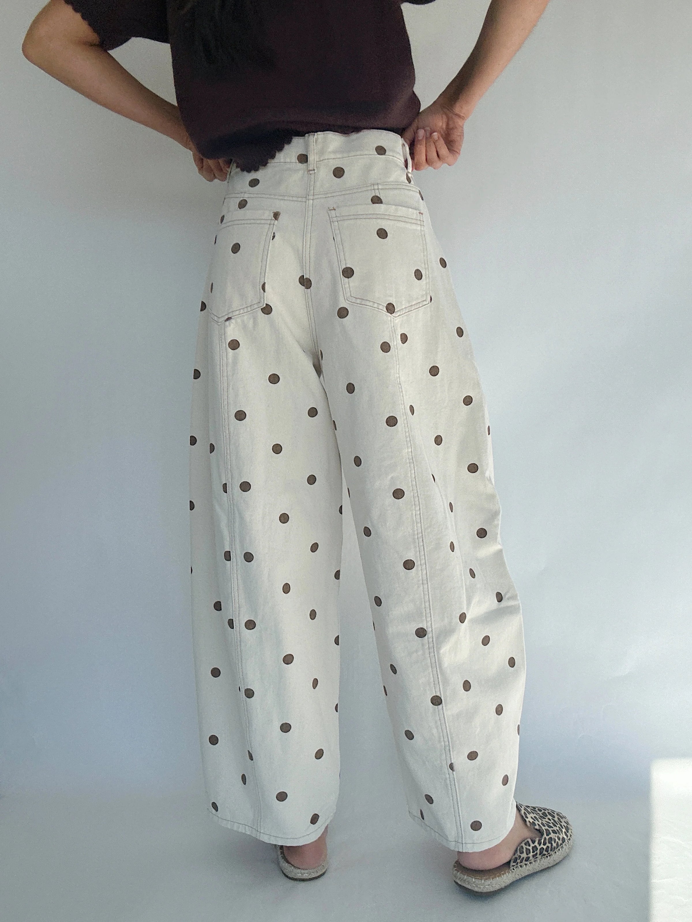 Brown Polka Dot Barrel Pants for Women