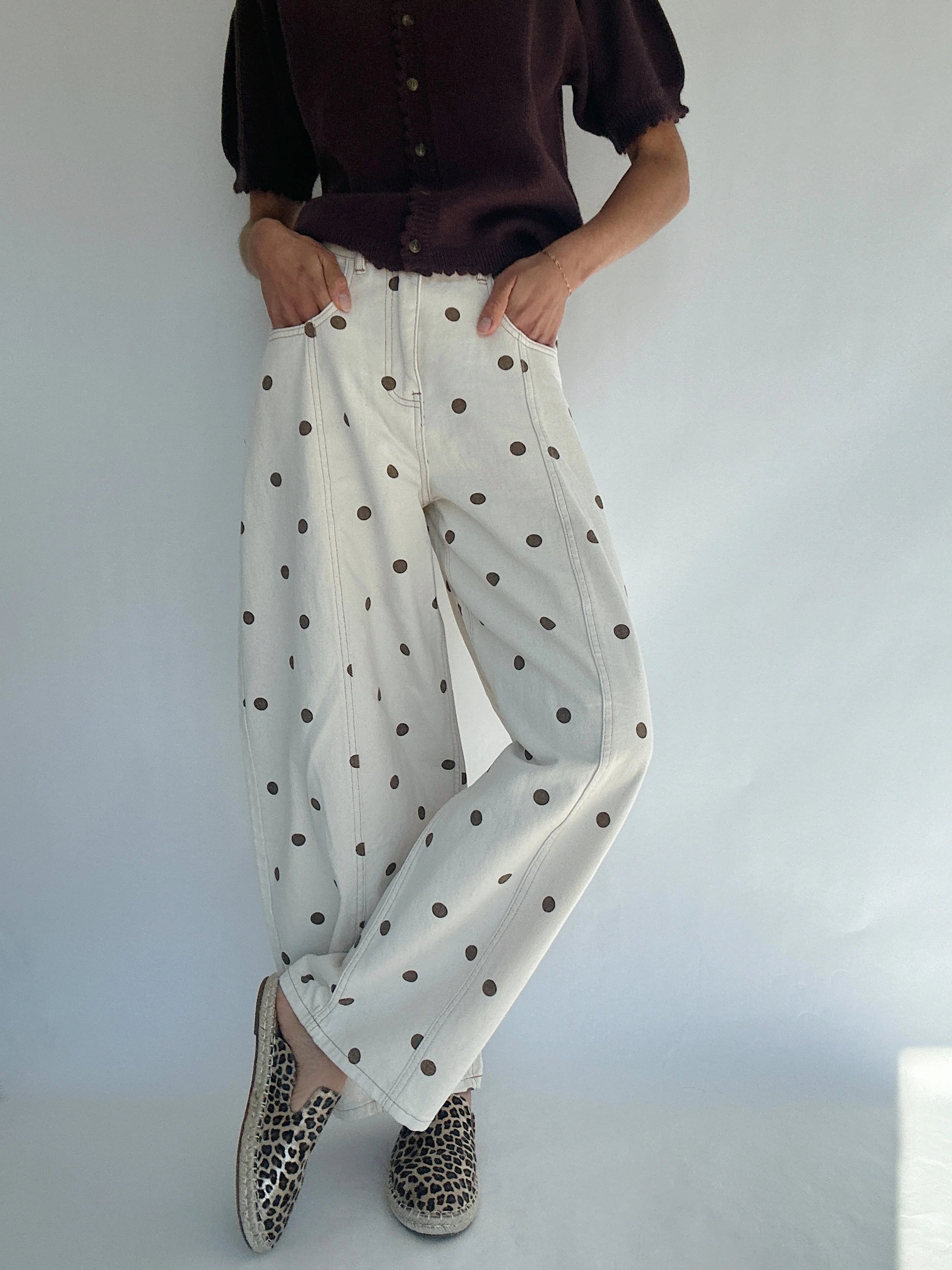 Brown Polka Dot Barrel Pants for Women