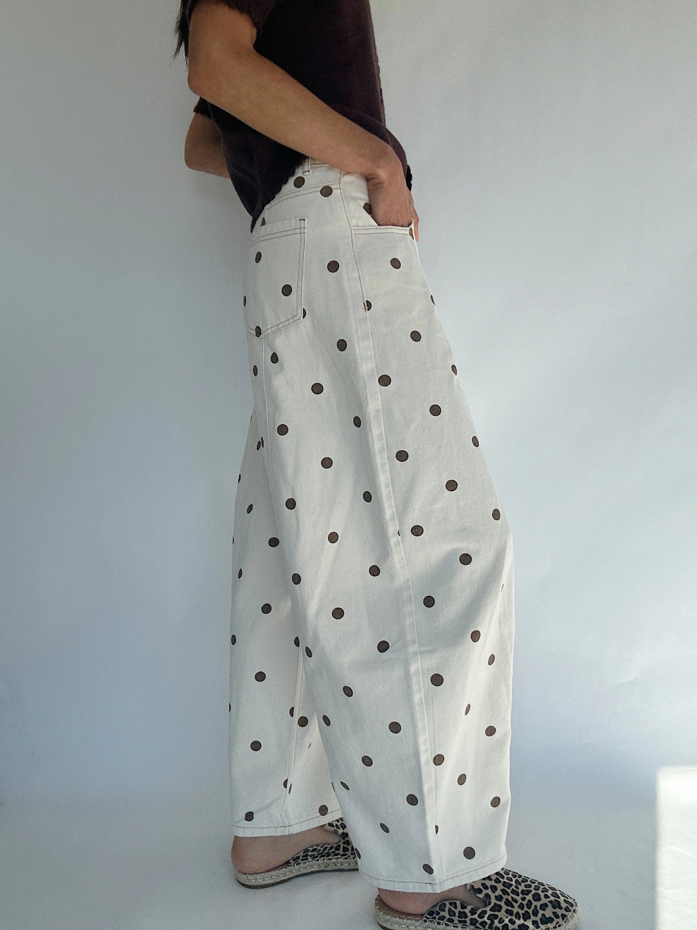 Brown Polka Dot Barrel Pants for Women