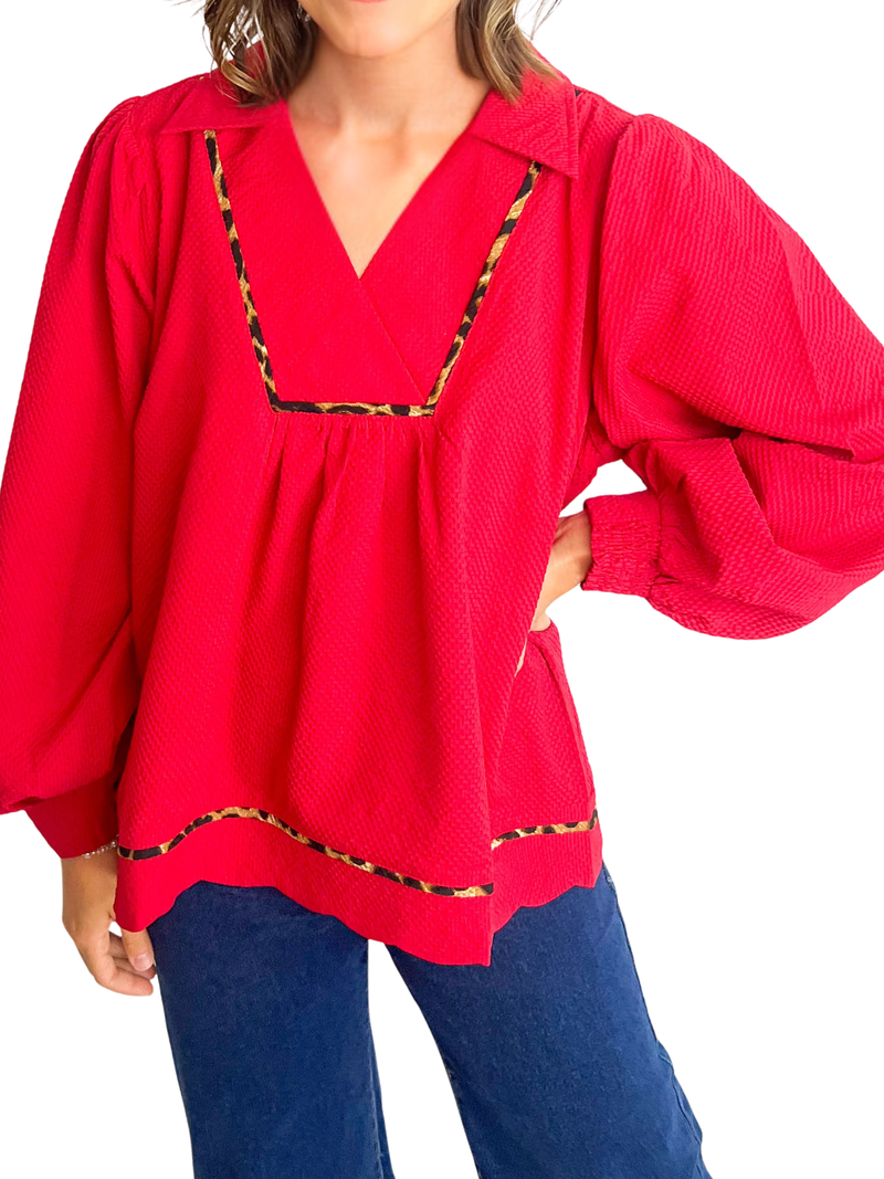 Lou Lou's Leopard Trim Blouse