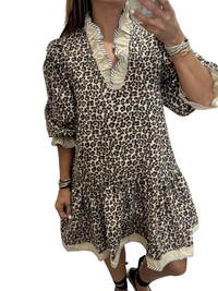 Forever Leopard Print Ruffle Trim Dress