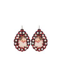 Wooden Plaid Santa Earrings