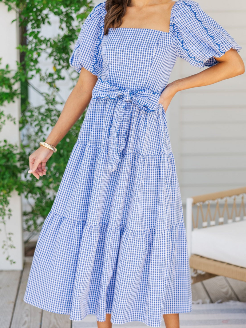 Blue Gingham Midi Dress*Final Sale