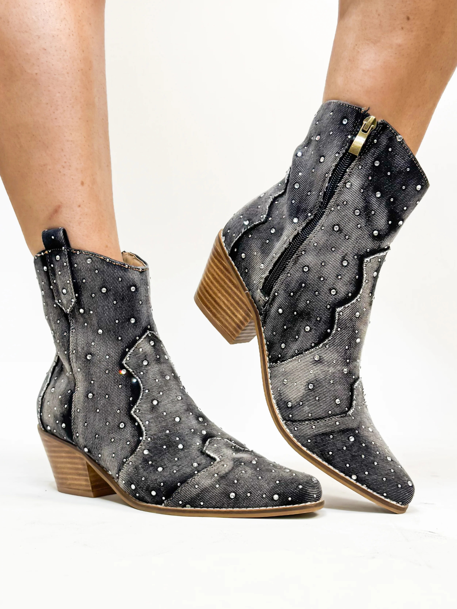 Black Washed Rhinestone Front Row Boots by Corkys