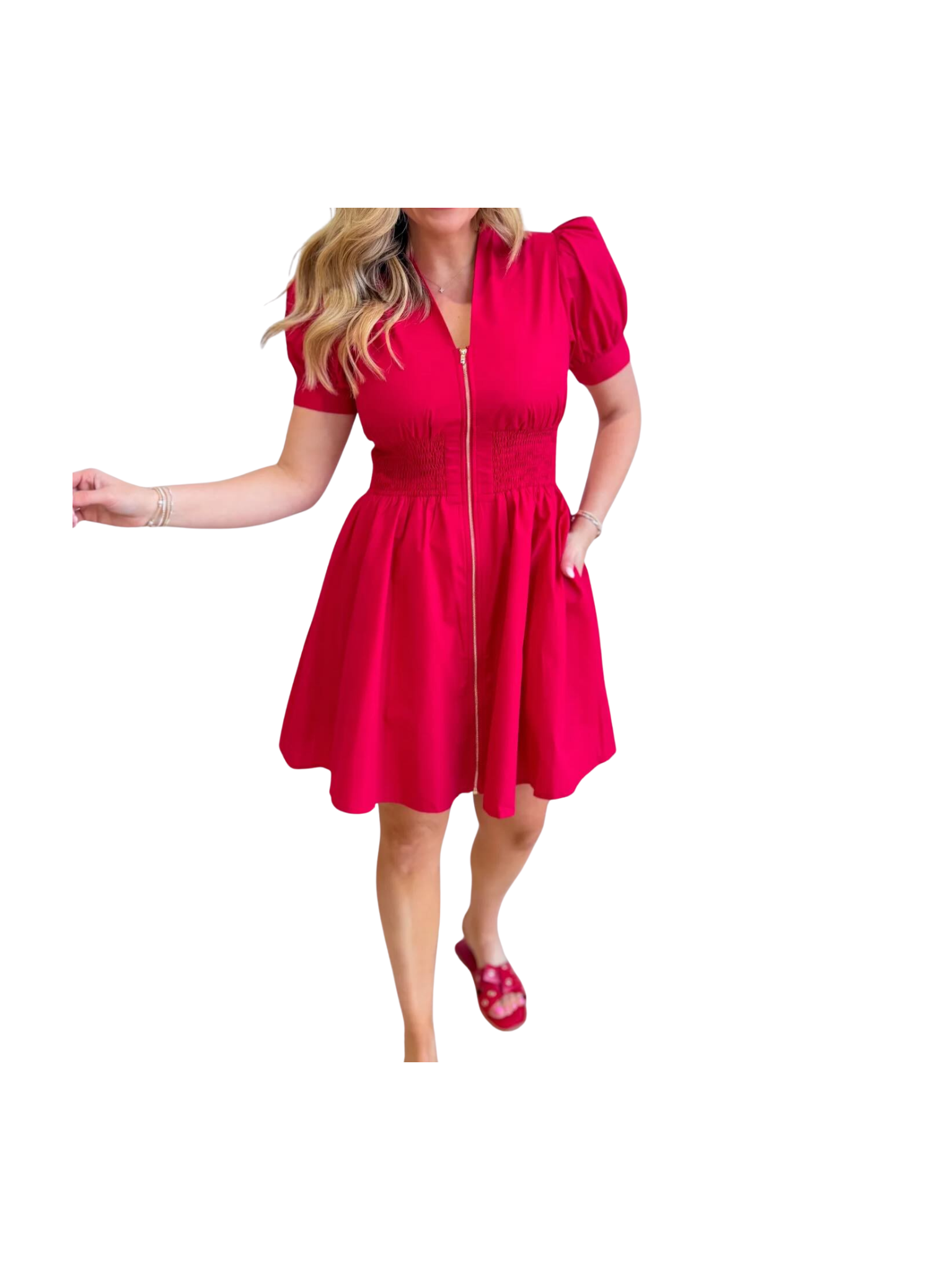 Smocked Waist Zipper Dress