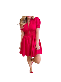 Smocked Waist Zipper Dress