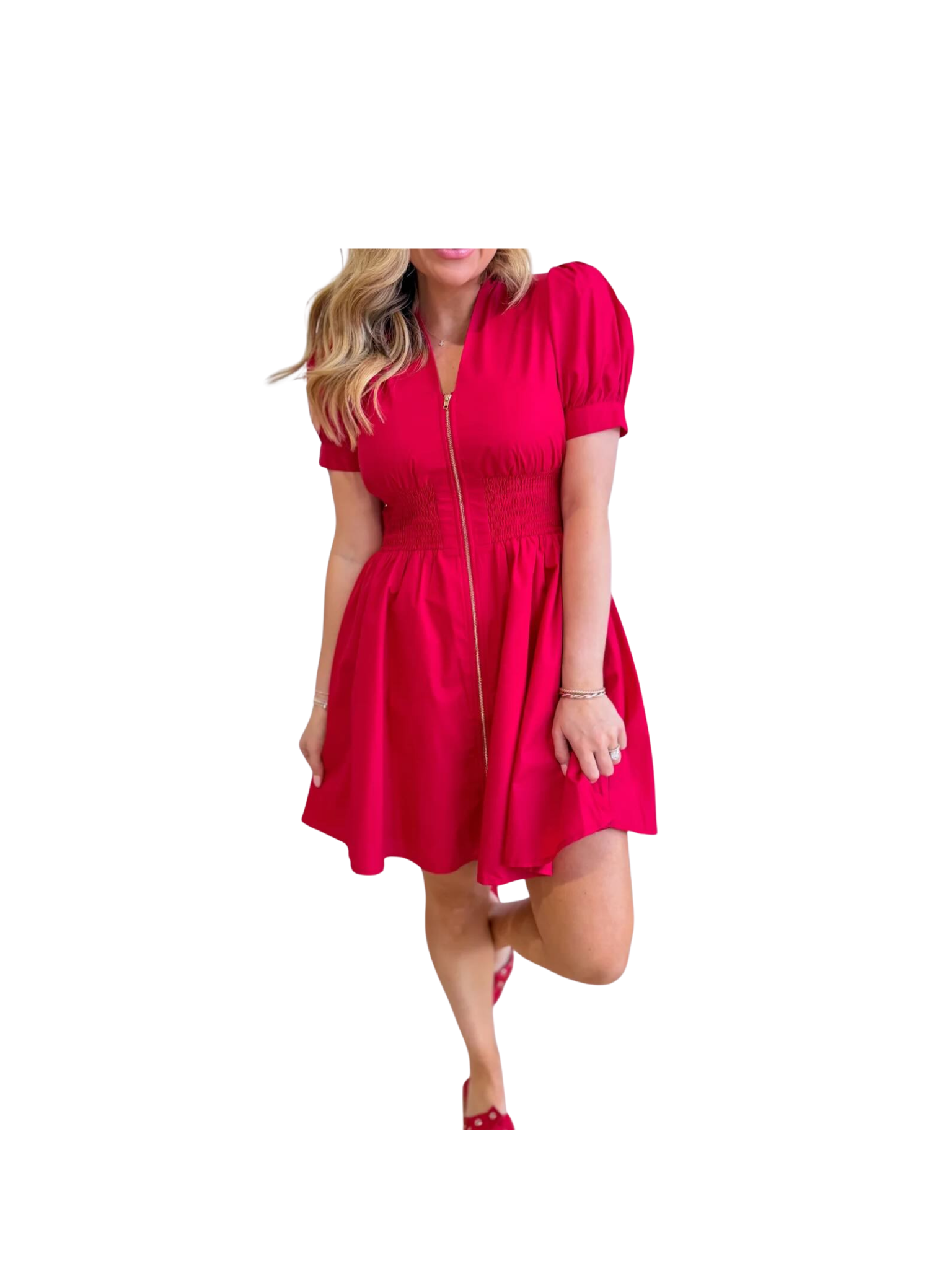 Smocked Waist Zipper Dress