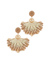 Khaki Raffia Fan Stud Earrings for Women