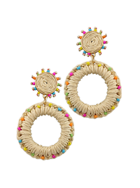 Raffia Wrapped Circle Earrings for Women