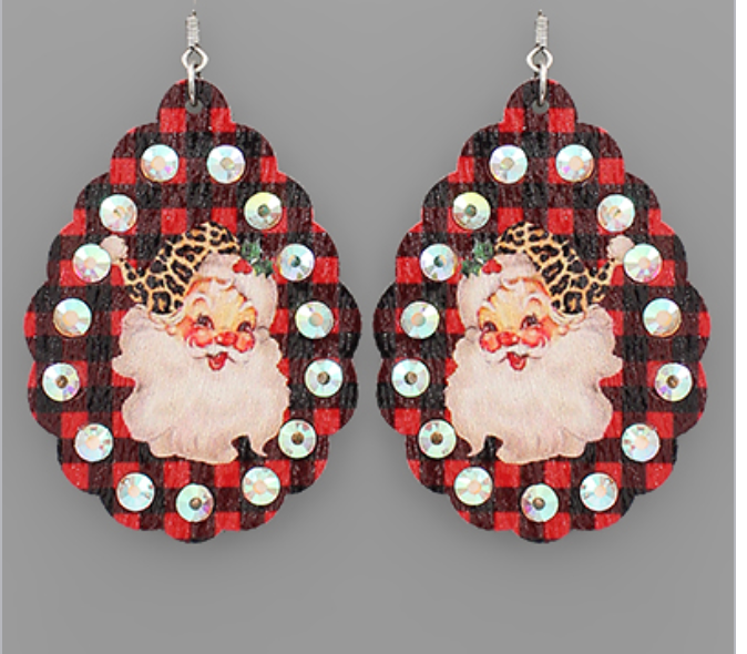 Plaid Santa Earrings