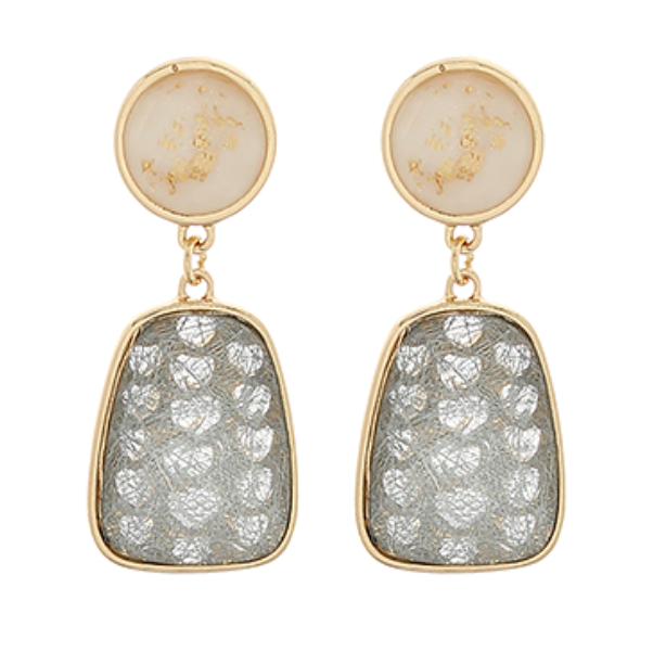 Vintage Geometric Gold Thread White Glass Inlaid Earrings