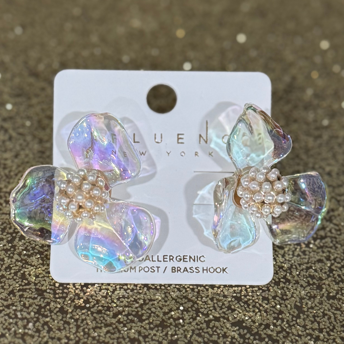 Clear Iridescent Pearl Stud Flower Stud Earrings