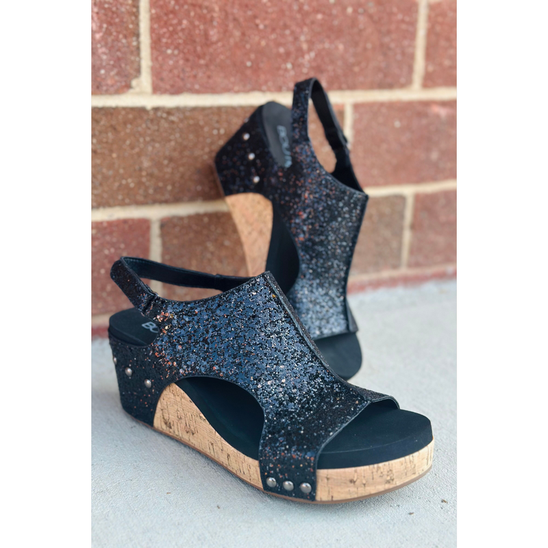 Corky's Carley Black Glitter Sandals