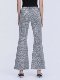 Mid Rise Grey Leopard Print Vintage Flare Jeans