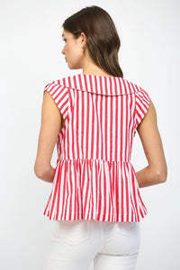 Stripe Sailor Style Collar with Tie Neckline Blouse