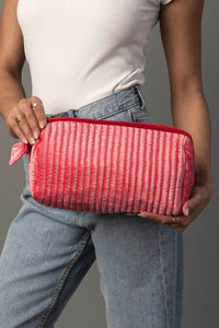 Red & Pink Velvet Ribbed Travel Pouch
