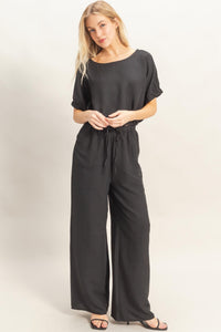 Textured Drawstring Top & Pants Set