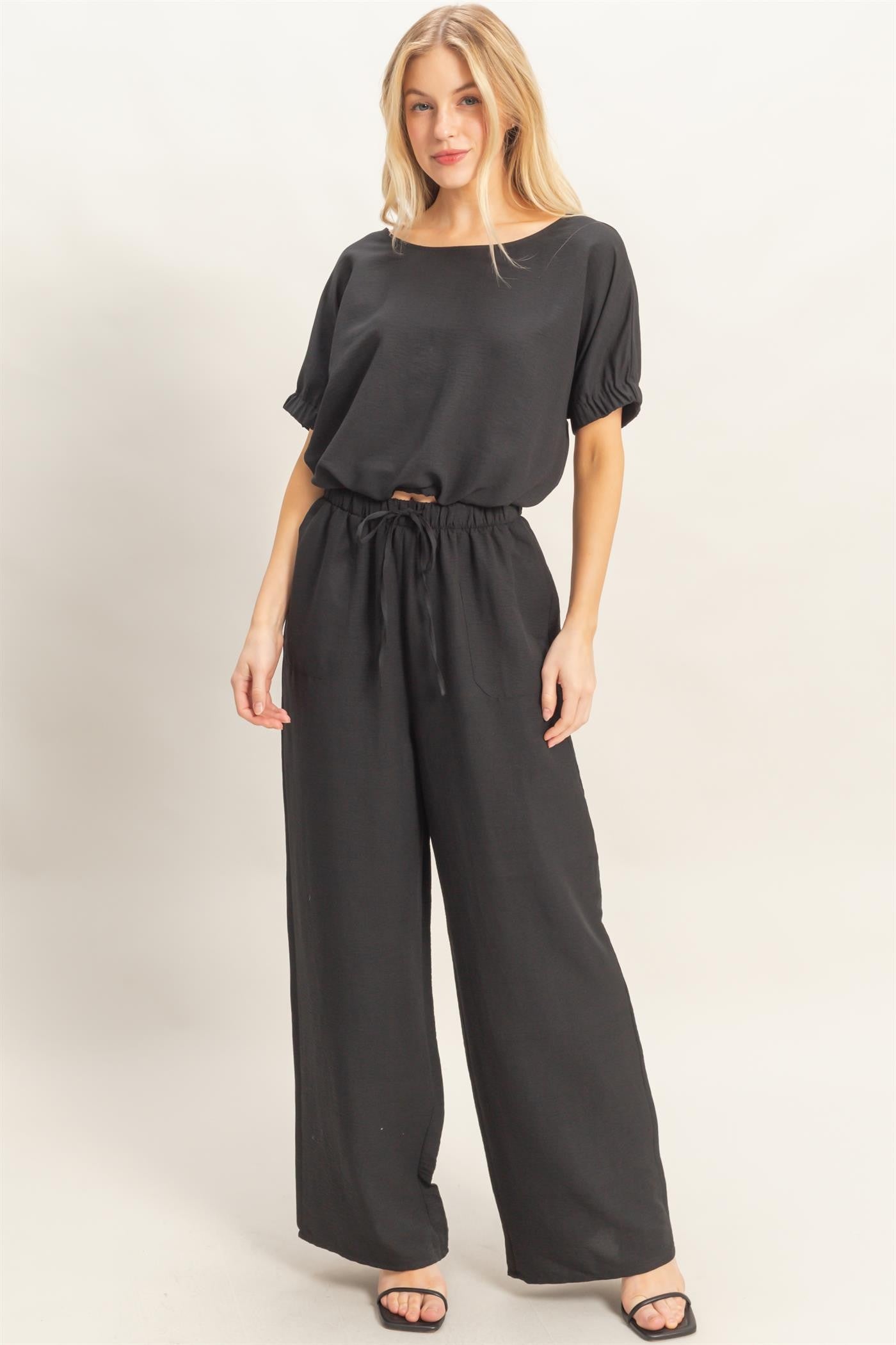Textured Drawstring Top & Pants Set