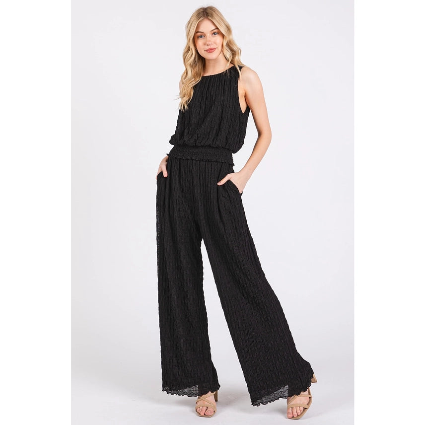 Textured Stretchy Crop Tank and Pants Set for Women
