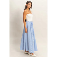 Striped Strapless Flowy Midi Dress