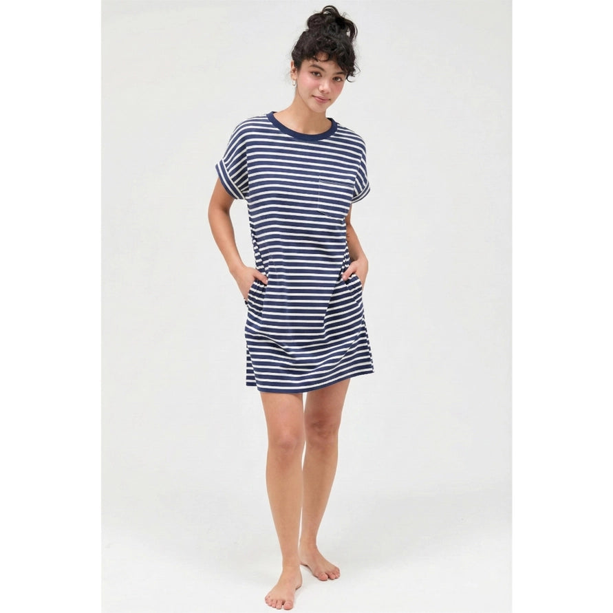 Navy Striped T-Shirt Mini Dress