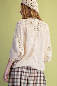 Dolman Slvs Crochet Mix Button Front Duster