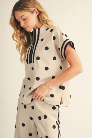 Classic Charm Polka Dot Quarter Zip Top