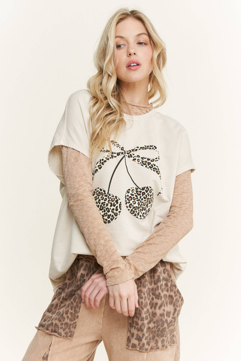 Mineral Washed Leopard Animal Cherry Graphic