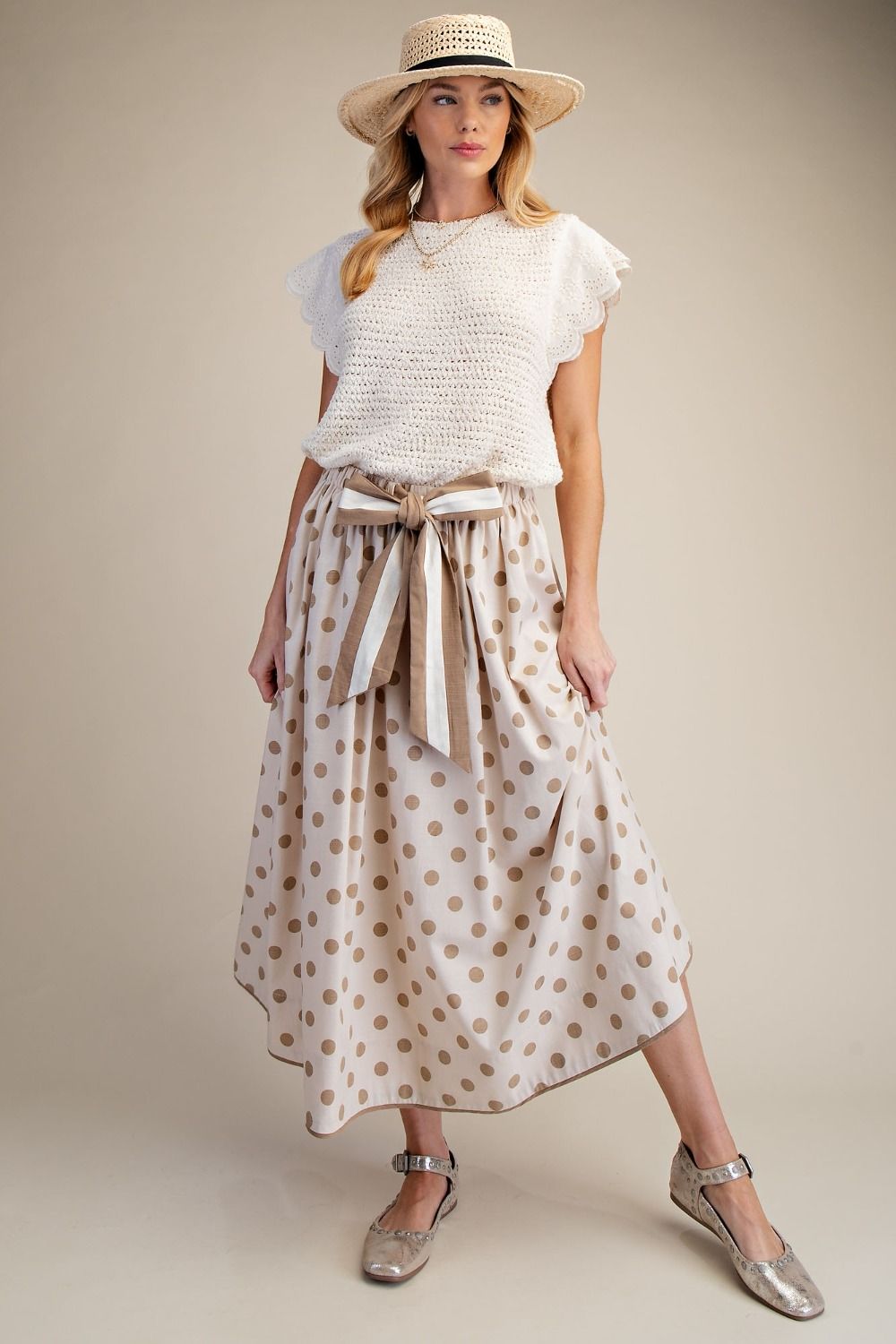 Tie-Waisted Polka Dot Maxi Skirt