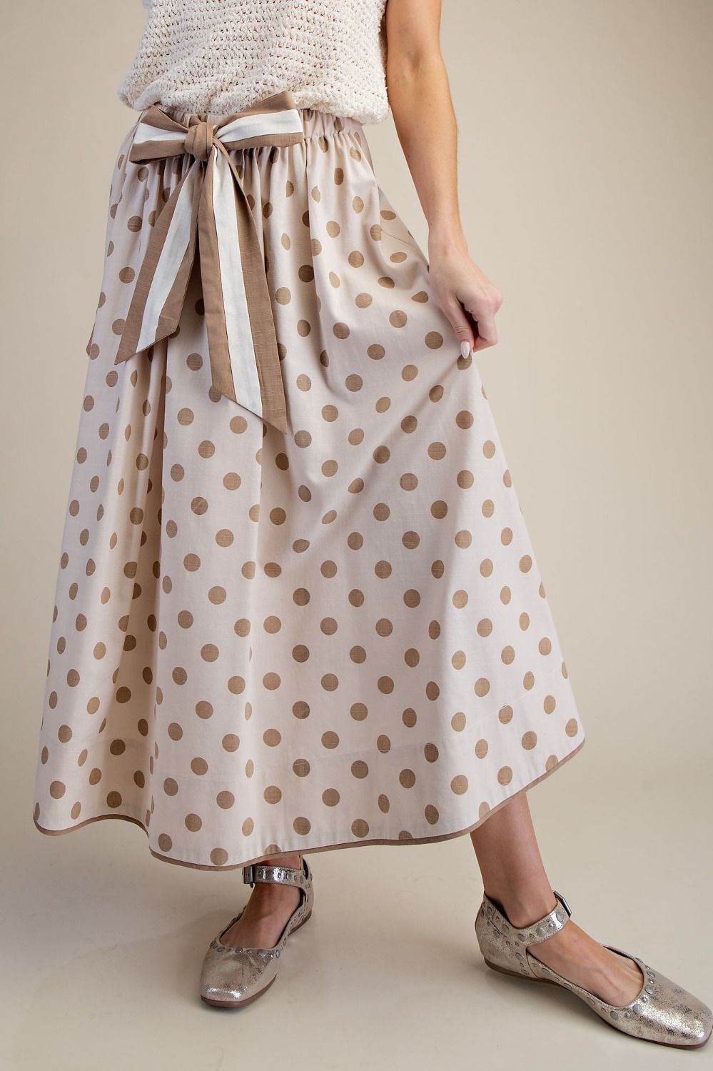 Tie-Waisted Polka Dot Maxi Skirt