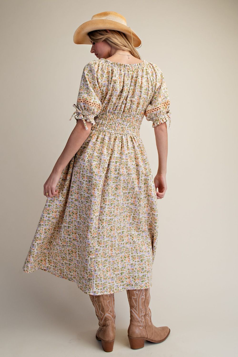 Short Puff Sleeve Floral Print Dress