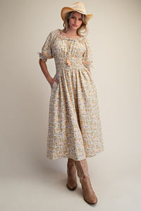 Short Puff Sleeve Floral Print Dress