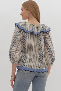 Jill's Floral Scallop Hem Top by Entro