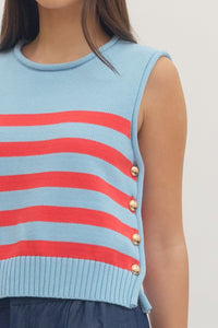 Striped Sleeveless Knit Top for Women
