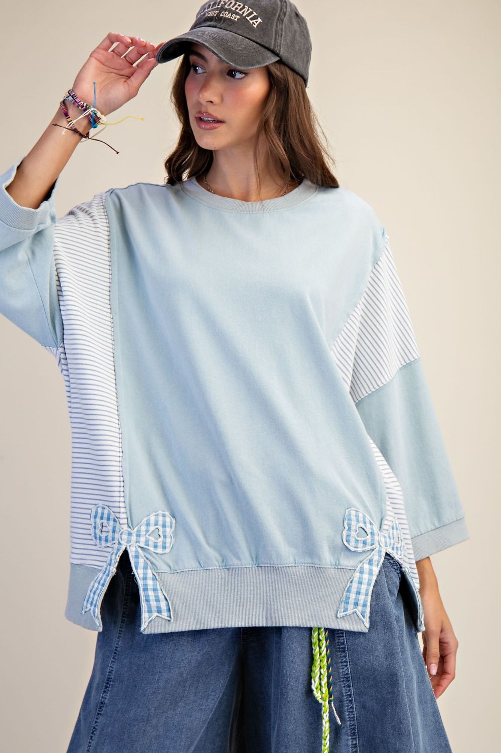 Dusty Blue Washed Terry Knit Pullover