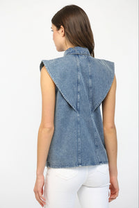 Rhinestone Structured Shoulder Denim Shirt for Women