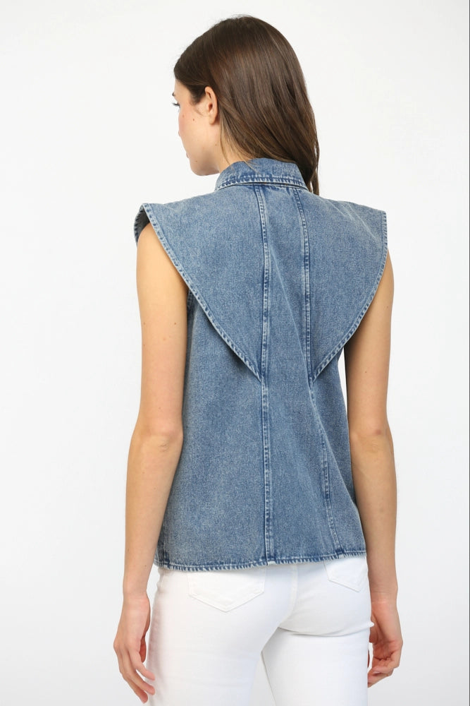 Rhinestone Structured Shoulder Denim Shirt for Women