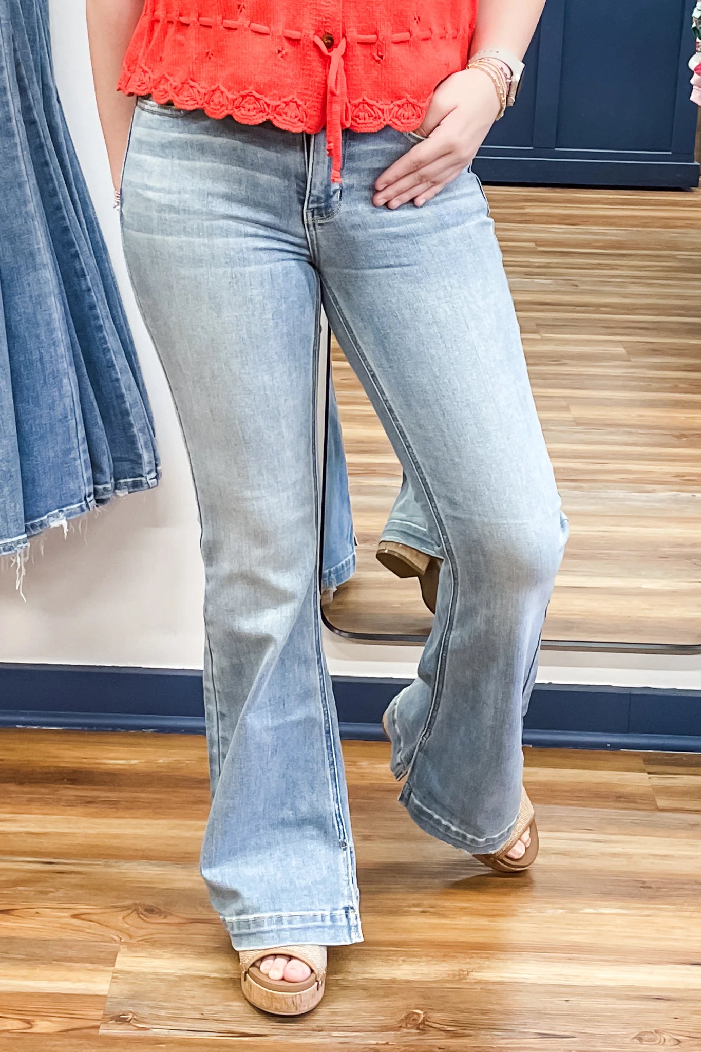 Medium Stone Wash Mid-Rise Flare Jeans by Judy Blue