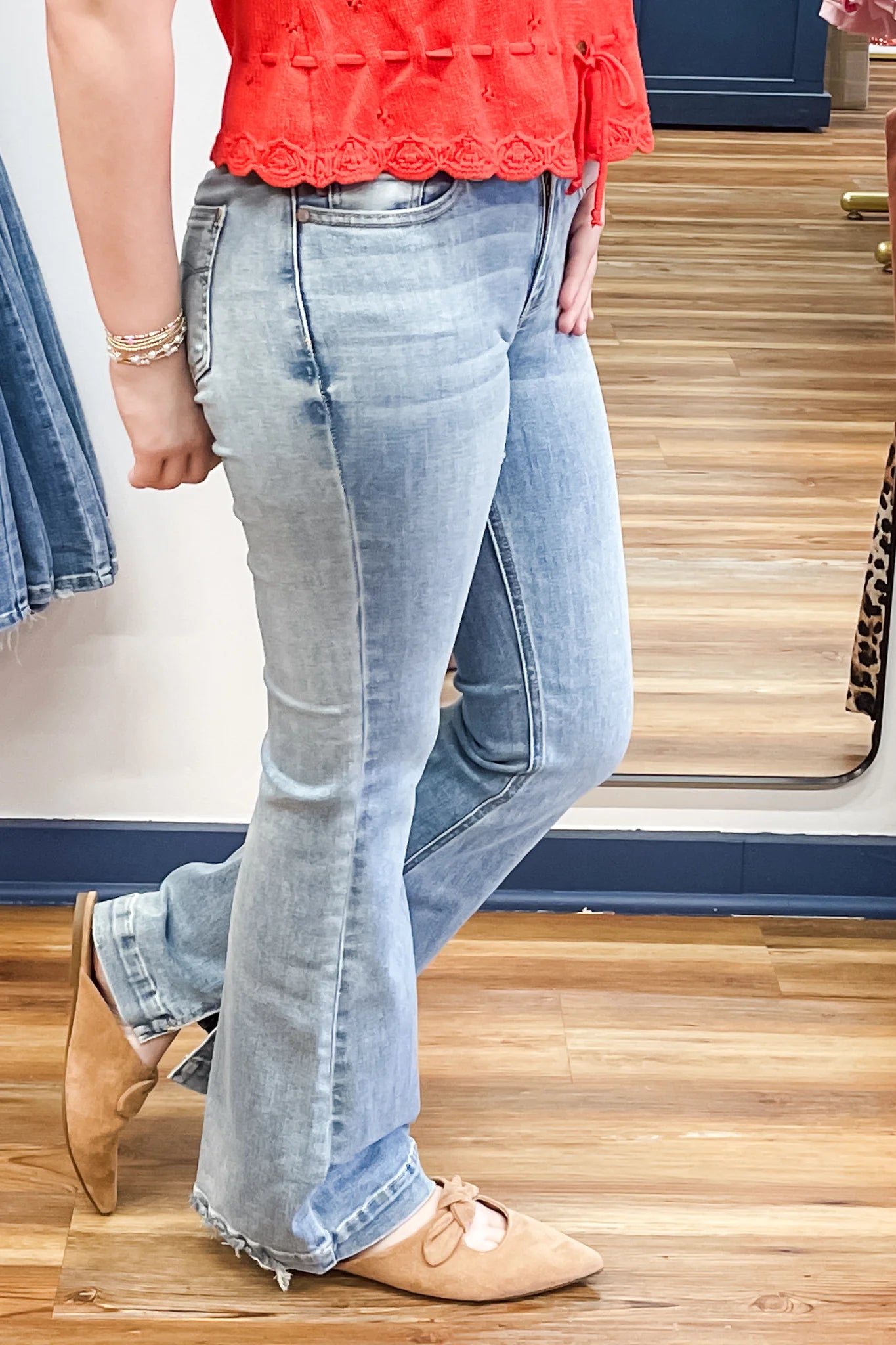 Medium Stone Wash Mid-Rise Flare Jeans by Judy Blue