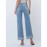 Mid Rise Medium Light Cuffed Slim Wide Jeans