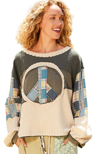 peace/patchwork/long sleeve/ cute/trendy/ fall / green