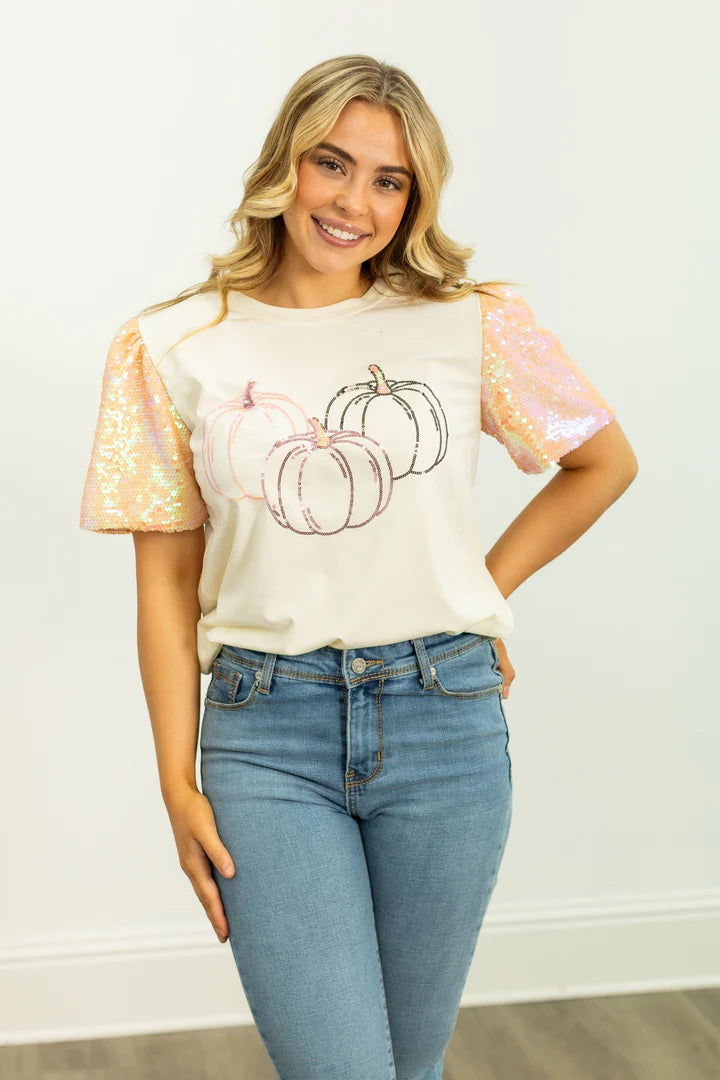 Pumpkin Sequined Top