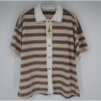 Boxy Striped Knit Button Down Top
