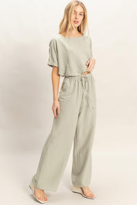 Textured Drawstring Top & Pants Set