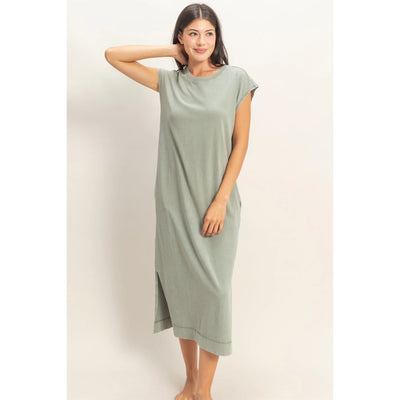 Mineral Wash Cap Sleeve Midi Dress