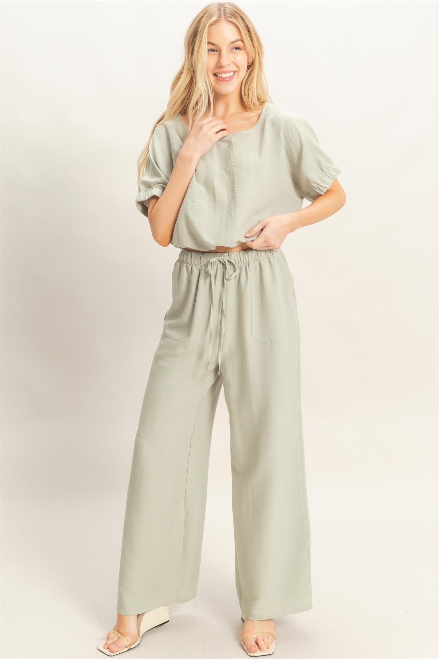 Textured Drawstring Top & Pants Set